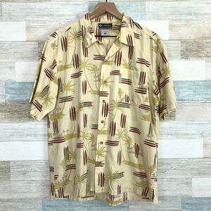 Columbia XCO Surfboard Hawaiian Camp Shirt Yellow Casual Travel Mens Medium